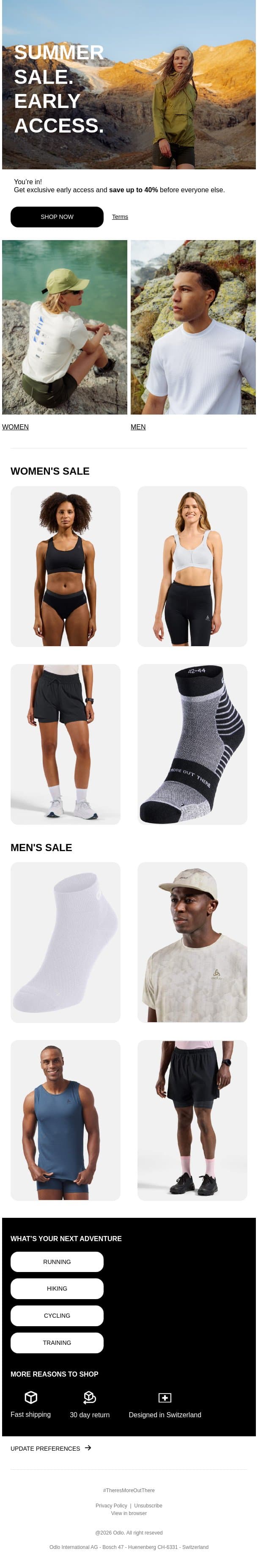 Early access - Summer Sale email from Odlo screenshot