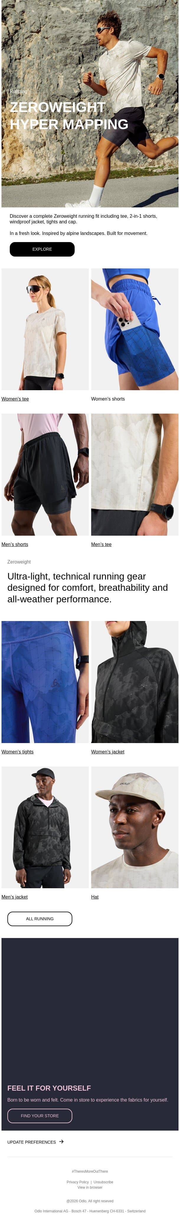 Zeroweight Hyper Mapping: a new layer of exploration email from Odlo screenshot