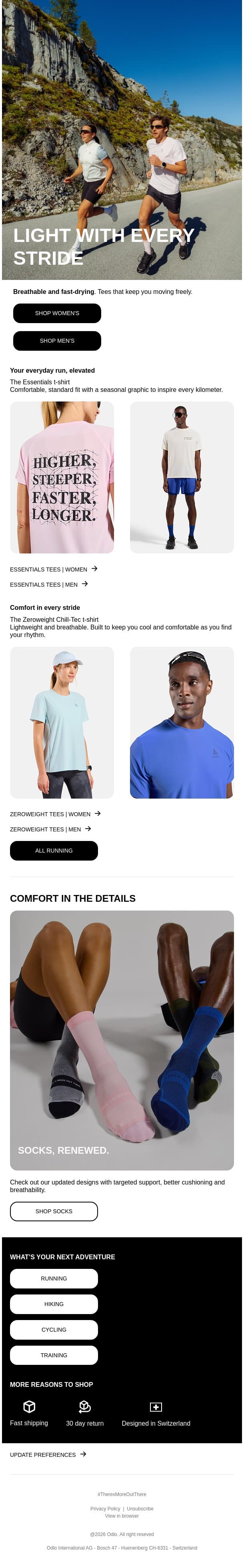 Lightweight running tees email from Odlo screenshot