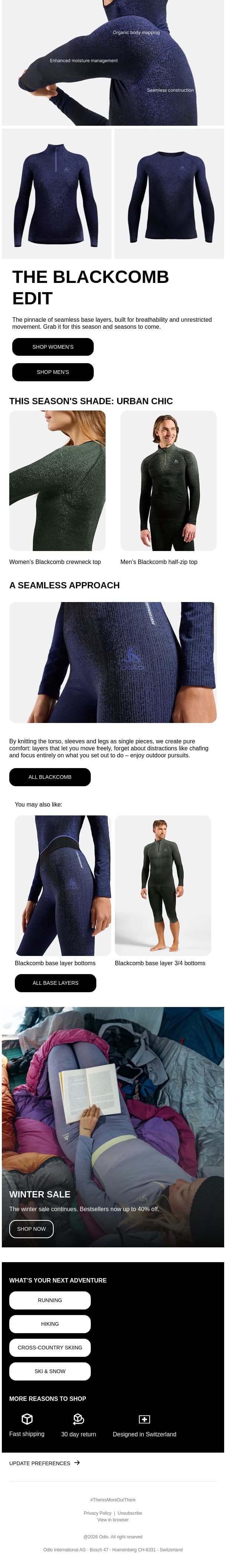 Layer for late winter (and be set for the next one) email from Odlo screenshot