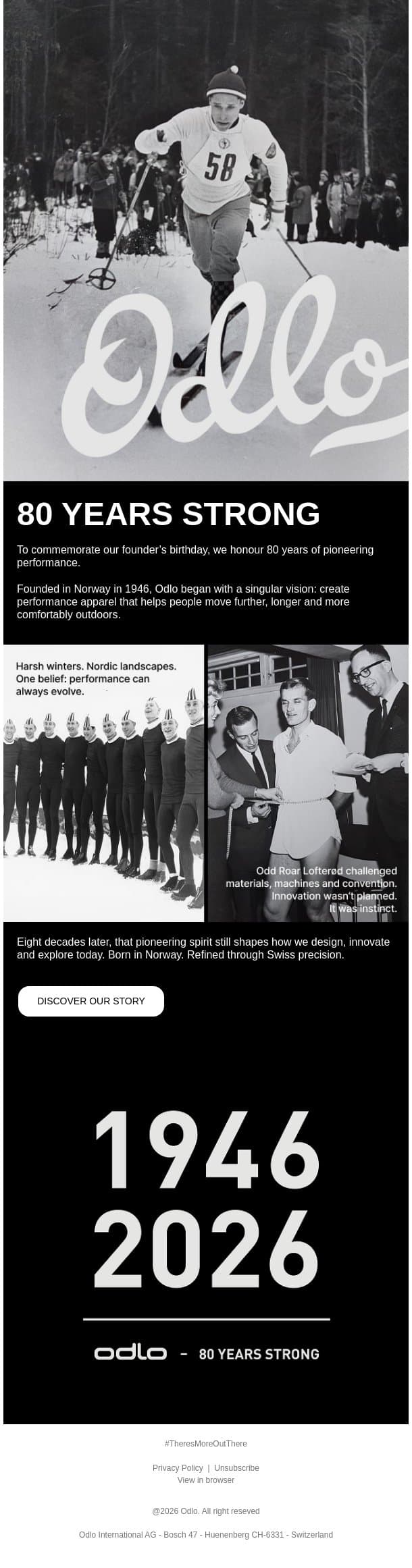 80 years of exploration email from Odlo screenshot