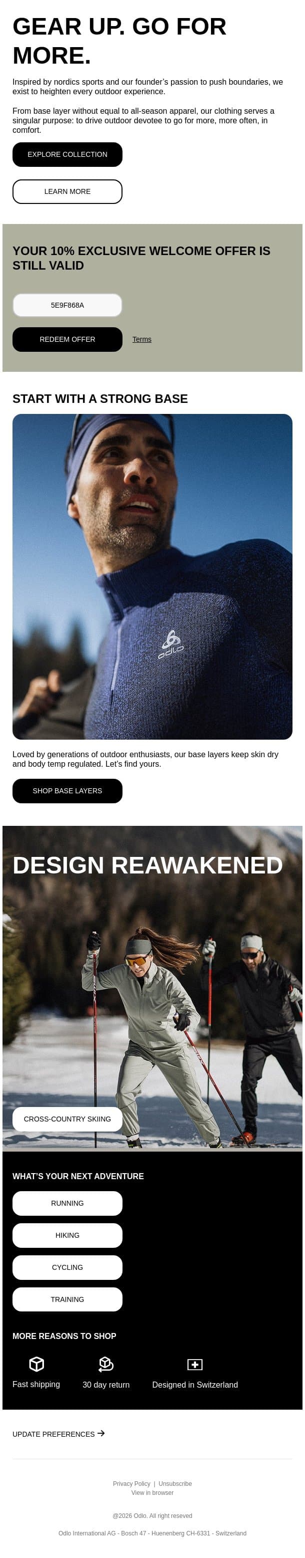 Your 10% welcome voucher awaits! email from Odlo screenshot