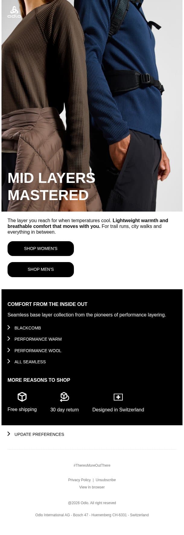 Your in-between essential email from Odlo screenshot