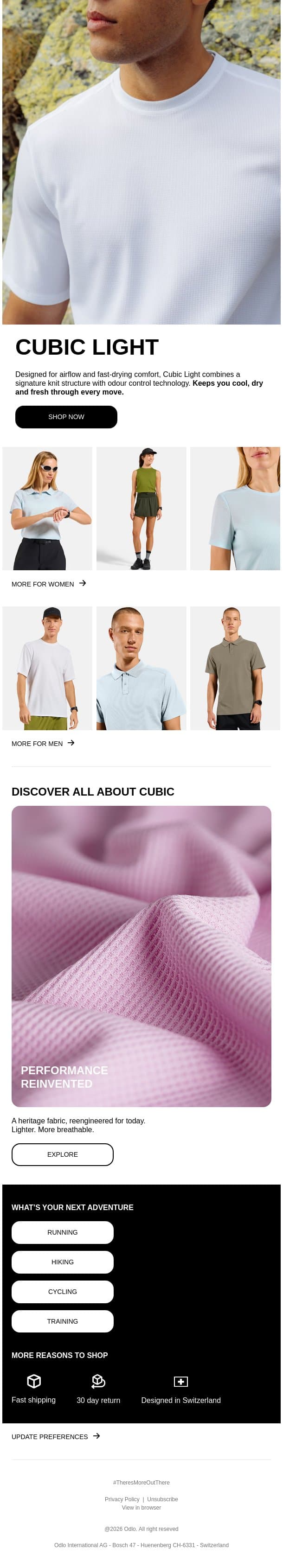 Cubic Light: Engineered for airflow email from Odlo screenshot