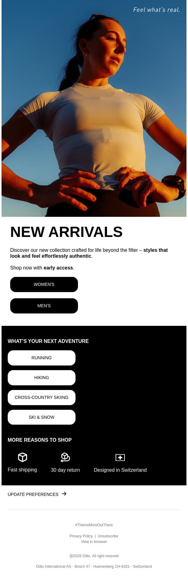 New arrivals – early access inside email from Odlo screenshot