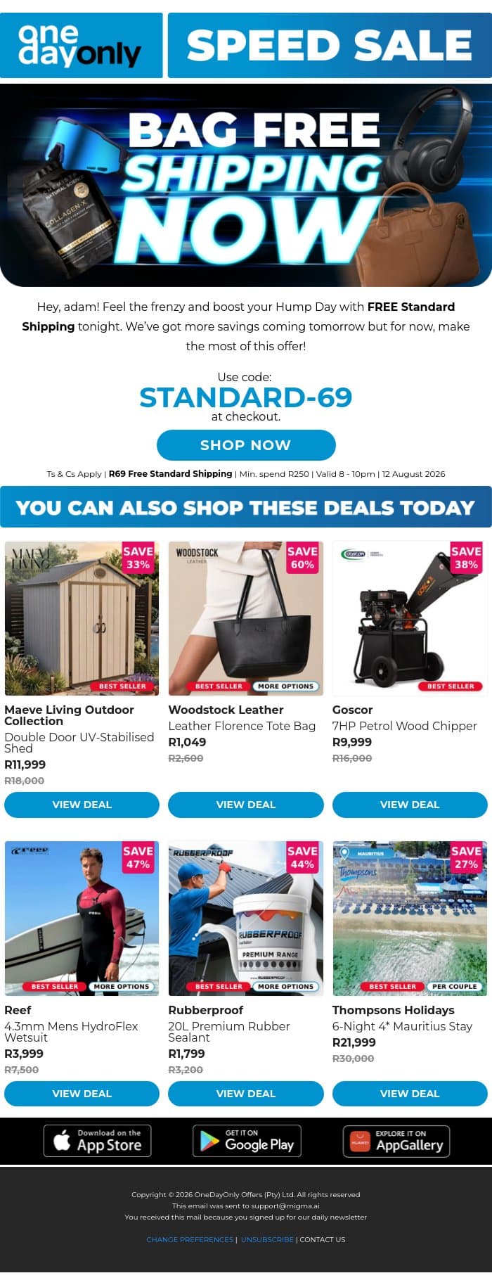 Rush, rush! FREE Shipping is here 💨 email from Odo screenshot