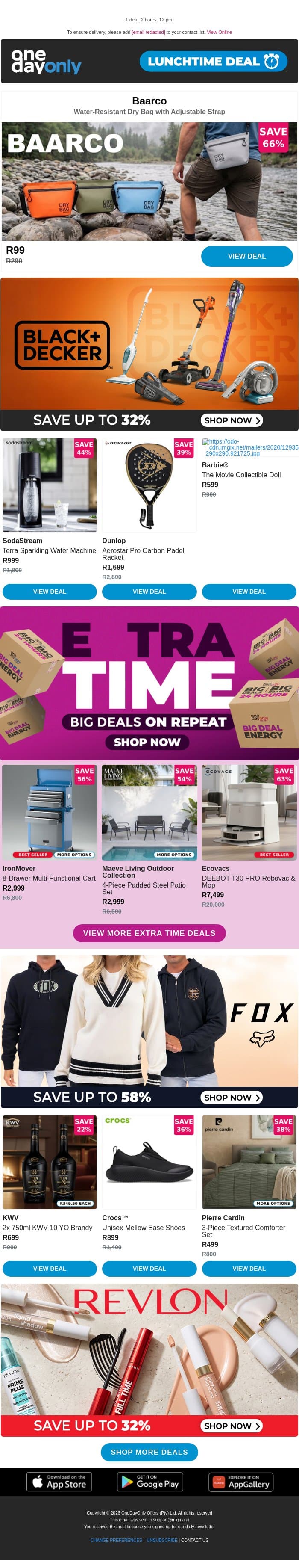 R99? Water you waiting for! 🌊 email from Odo screenshot
