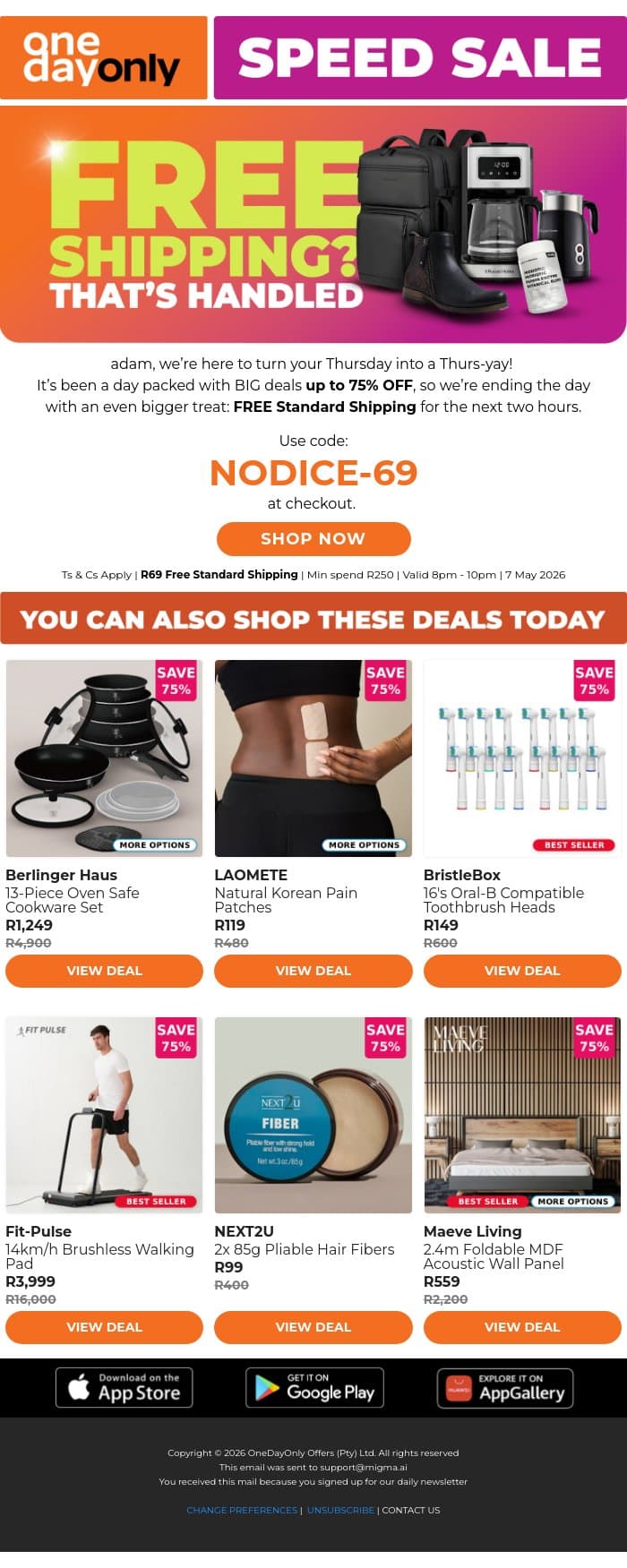 Let’s get it on: Here’s FREE Shipping 😍 email from Odo screenshot