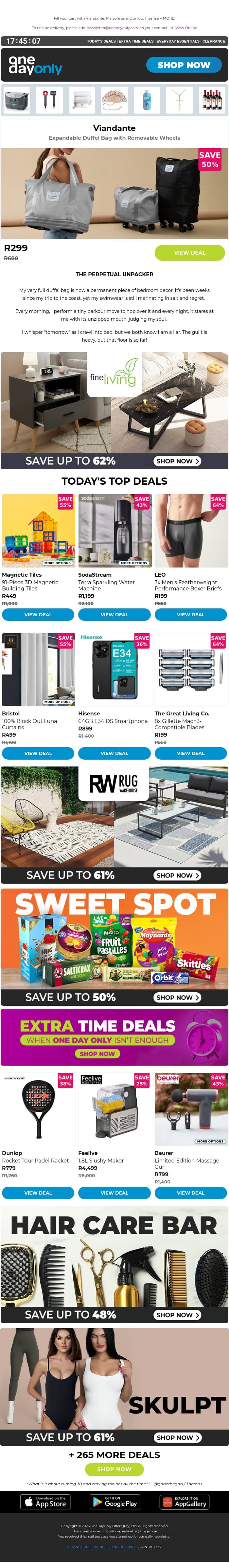 Wake up! Here’s up to 77% OFF 🫨 email from Odo screenshot