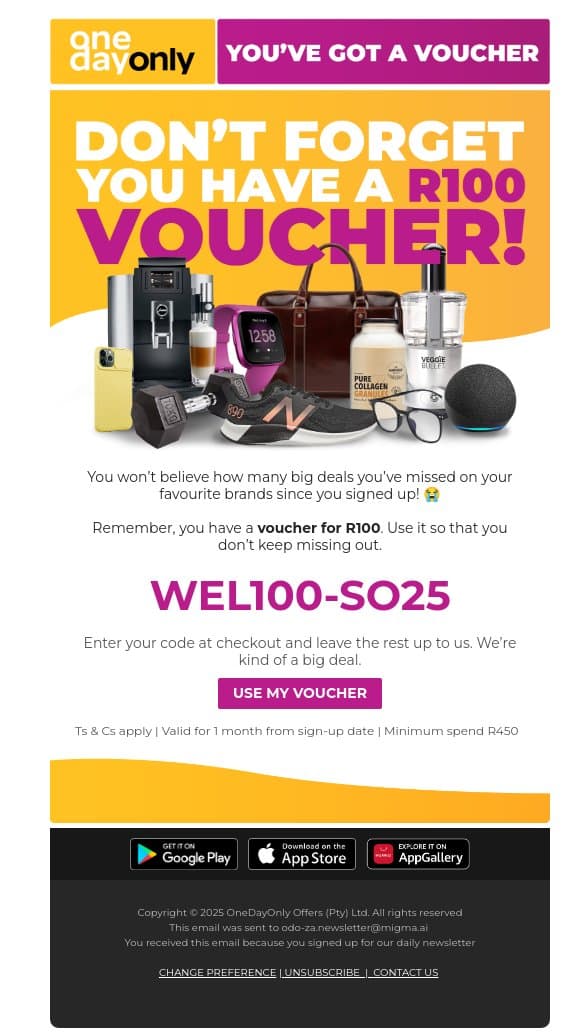 FINAL WARNING! ❗Use your R100 voucher. email from Odo screenshot