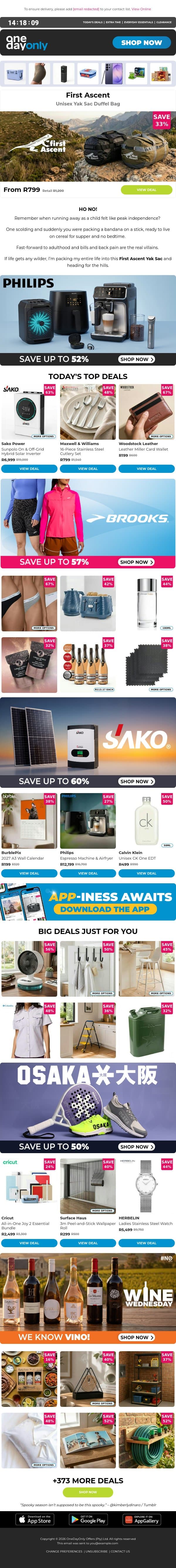 Up to 74% OFF: Bag today’s deals 🎒 email from Odo screenshot