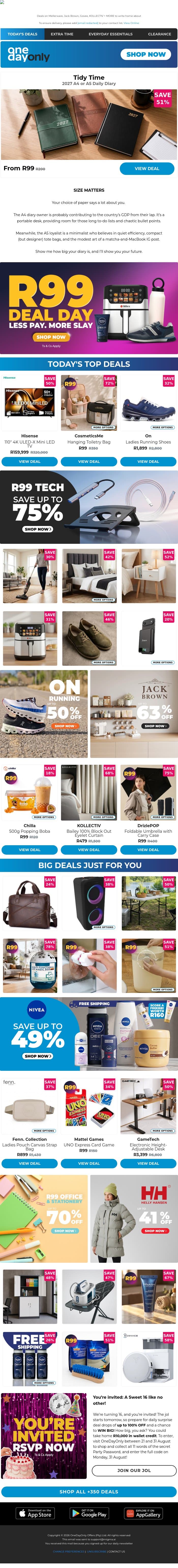 Take note: it’s R99 Deal Day! 📝 email from Odo screenshot