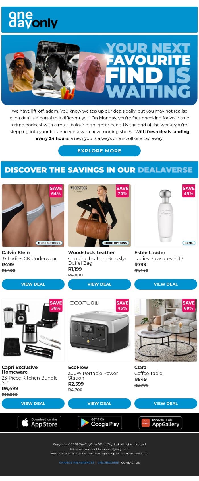 Back for more? Today’s deals just landed 🚀 email from Odo screenshot