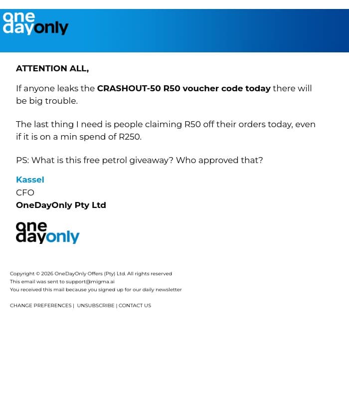 FWD: URGENT MEMO INTERNAL ONLY email from Odo screenshot