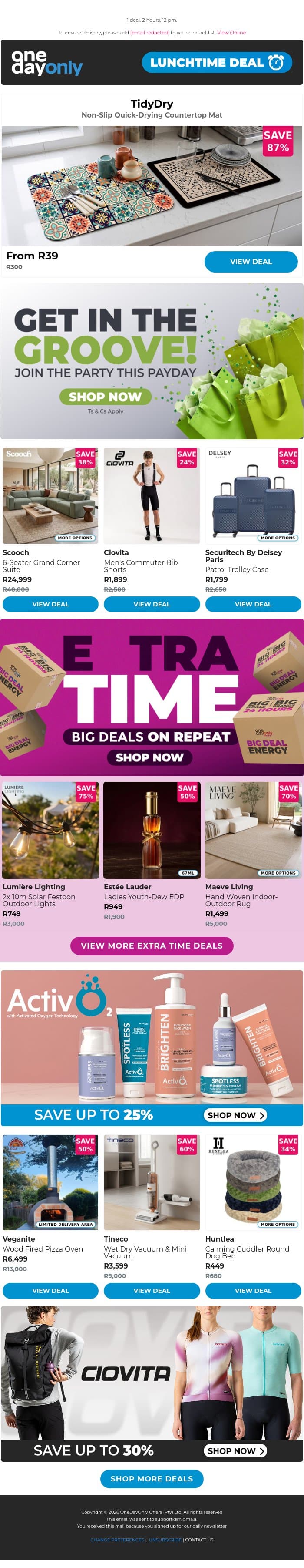 Dry me a river for R39 💦 email from Odo screenshot