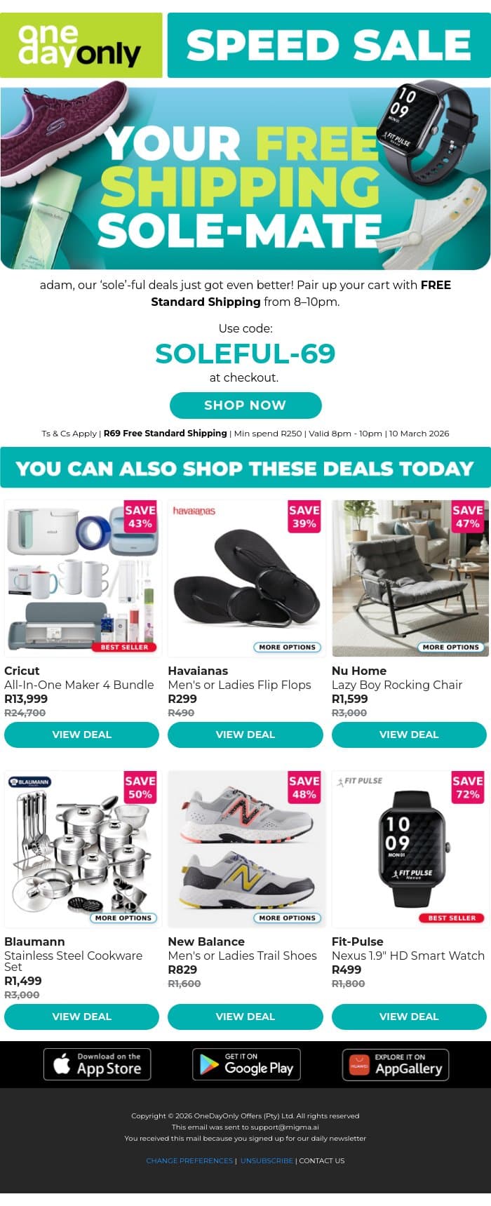 Sole-mates Get FREE Shipping 😏 email from Odo screenshot