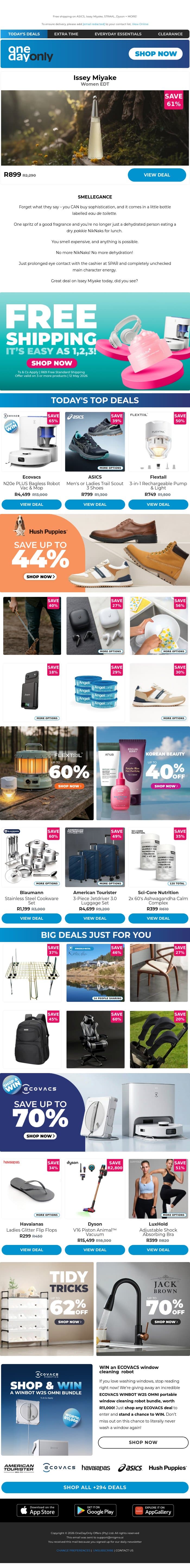 Up to 81% OFF + free shipping! 😯 email from Odo screenshot