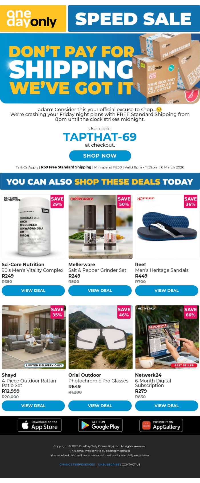 FREE Shipping till midnight! 😱 email from Odo screenshot