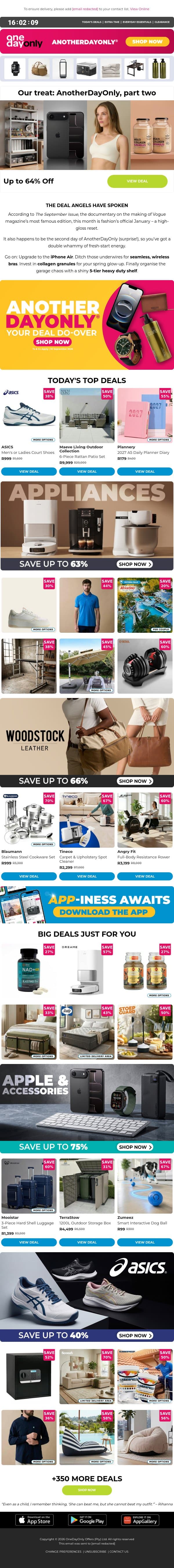 Up to 75% OFF: AnotherDayOnly continues! 💸 email from Odo screenshot