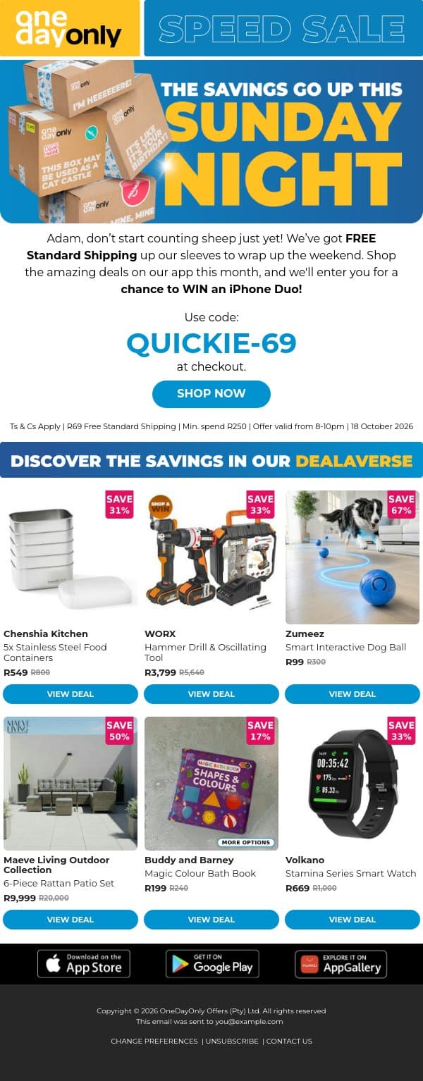 Make quick! Here’s FREE Shipping 😲 email from Odo screenshot