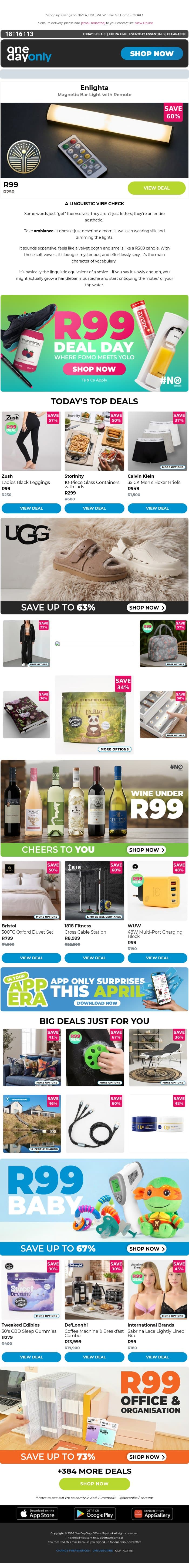 It’s goin’ down for R99 Deal Day 📉 email from Odo screenshot