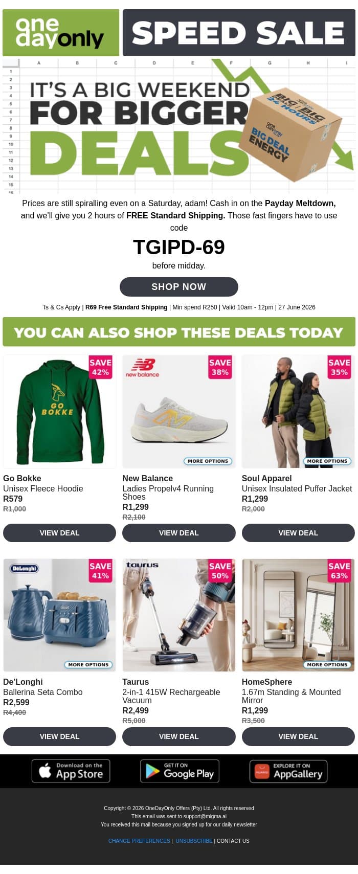 Hungry for FREE Shipping? ​​😋 email from Odo screenshot
