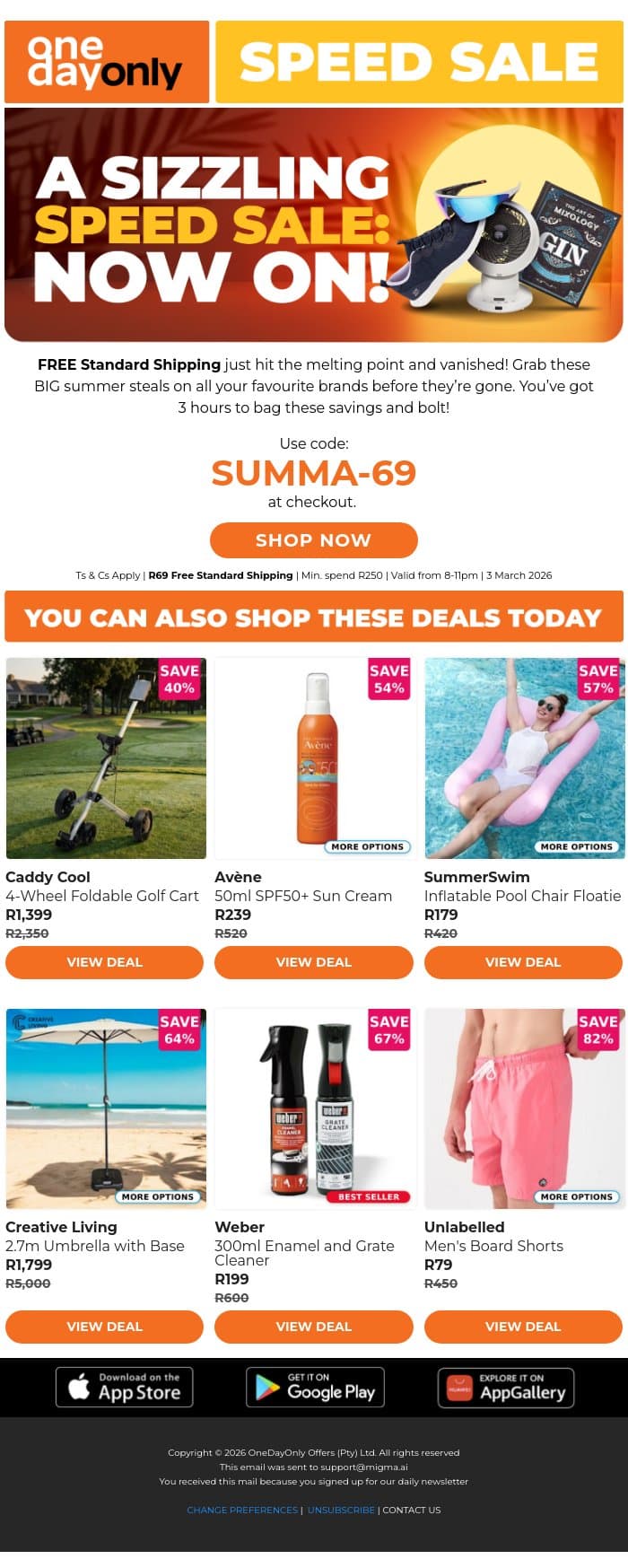 Feeling hot? That’s just FREE shipping 😏 email from Odo screenshot