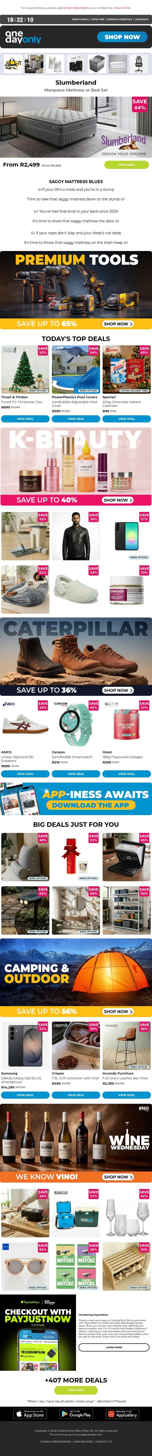 Don’t snooze on up to 84% OFF! 🛌 email from Odo screenshot