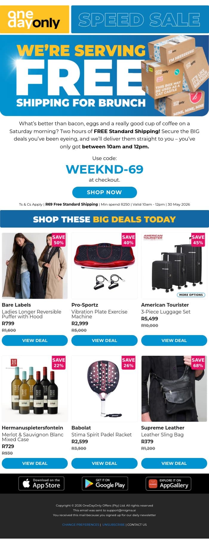 Wakey wakey: Here’s FREE Shipping! 🫨 email from Odo screenshot