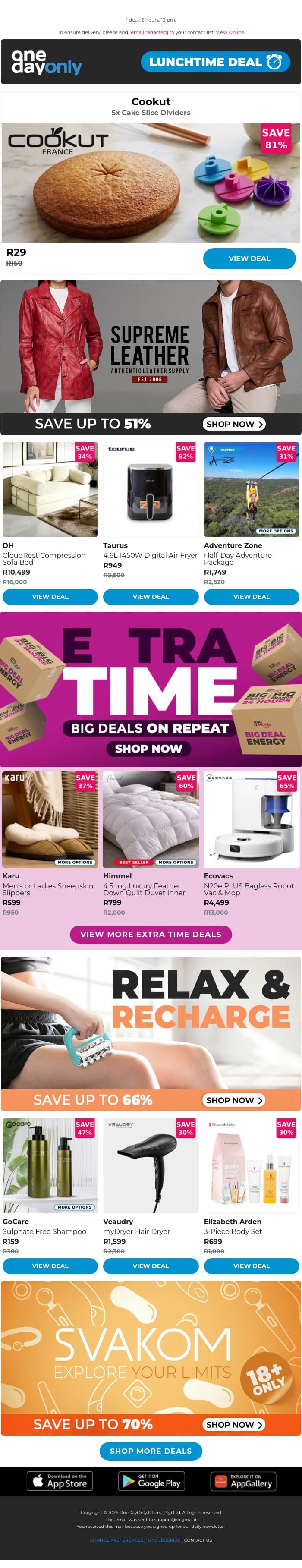 81% OFF? That takes the cake! 🎂 email from Odo screenshot