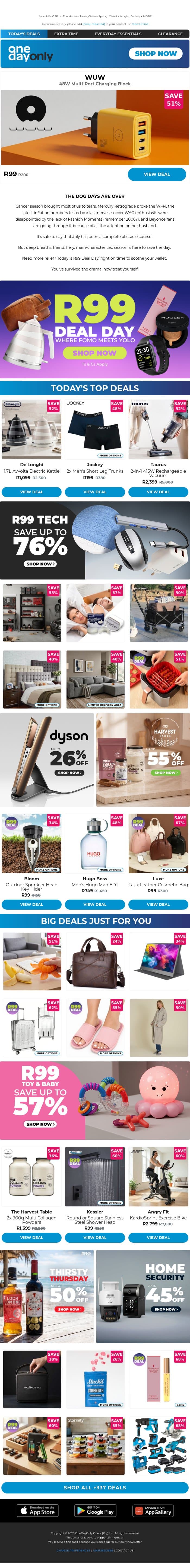 Speed it up and shop! It’s R99 Deal Day 🏎️ email from Odo screenshot