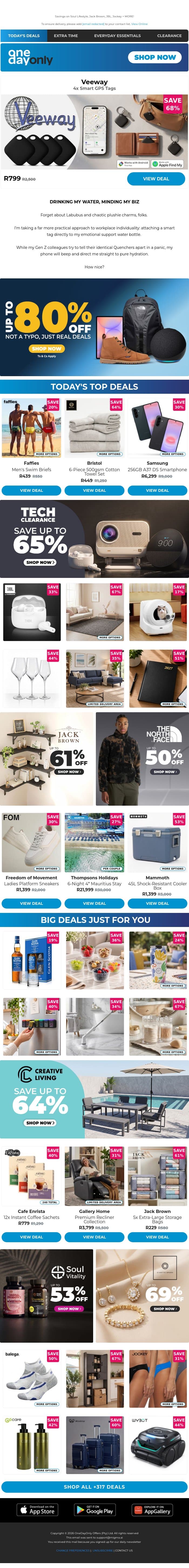 Tag! Here’s up to 80% OFF 😉 email from Odo screenshot
