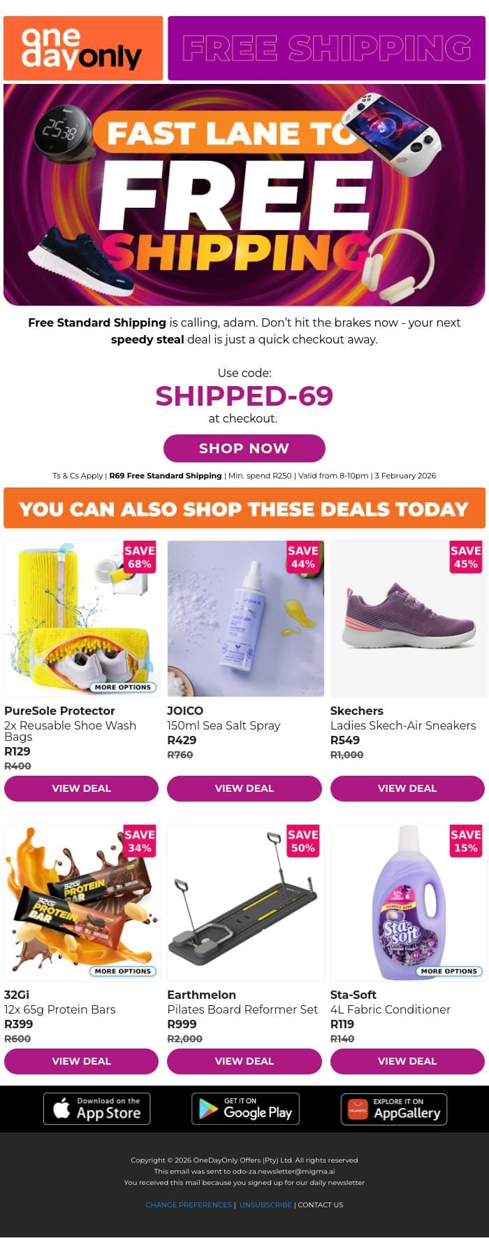 FREE Shipping? Green light🚦 email from Odo screenshot
