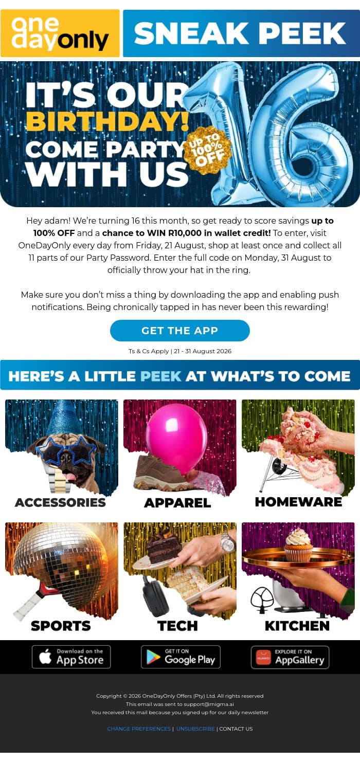 Invitation: A surprise party like no other 🪇 email from Odo screenshot
