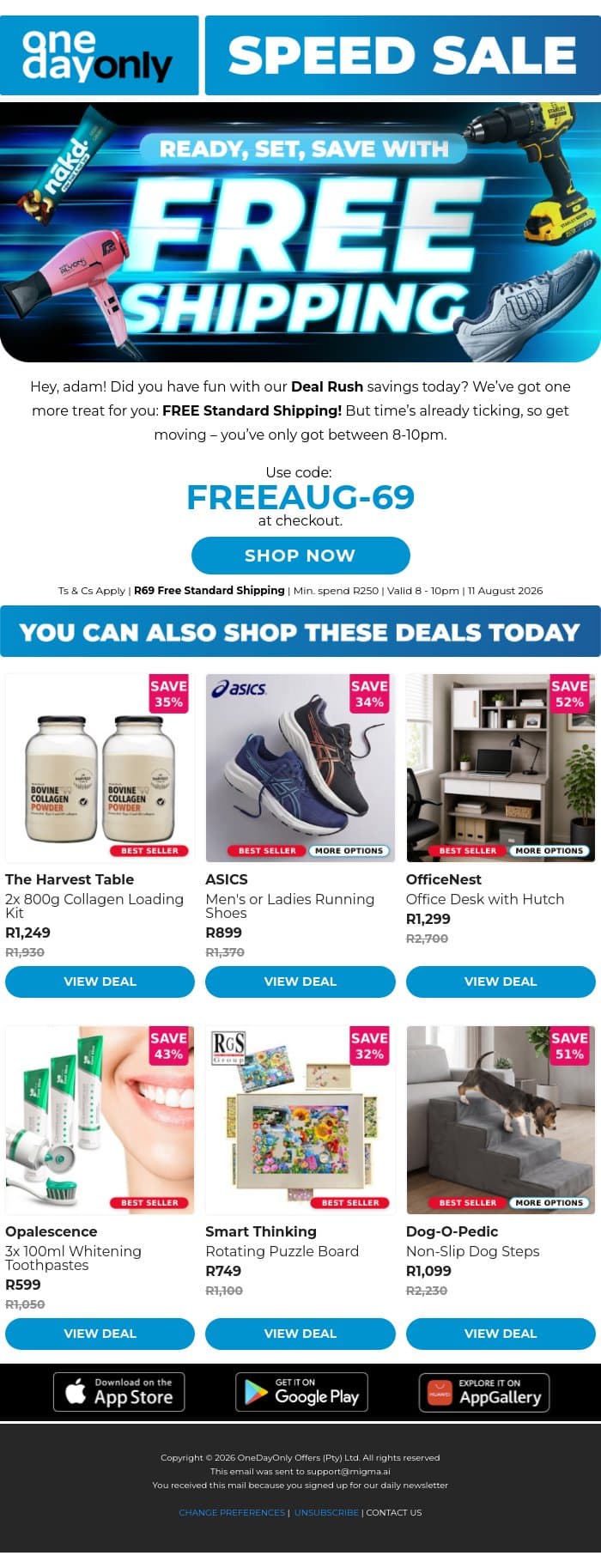 Get FREE Shipping tonight 🕺🏽 email from Odo screenshot