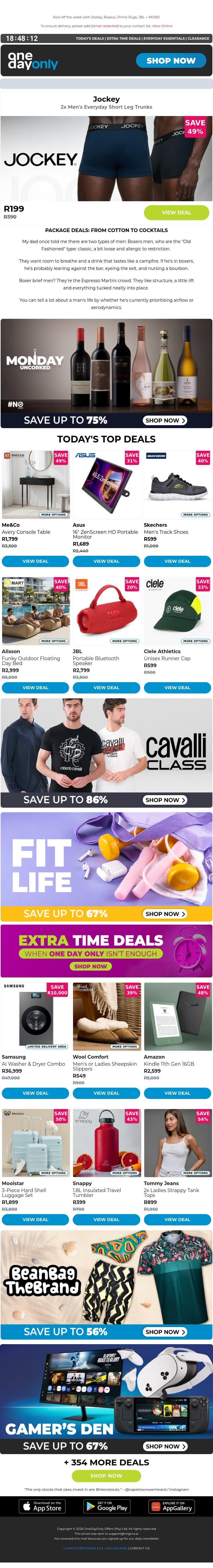 Hi, up to 86% OFF. Bye, Monday blues! ✌🏽 email from Odo screenshot