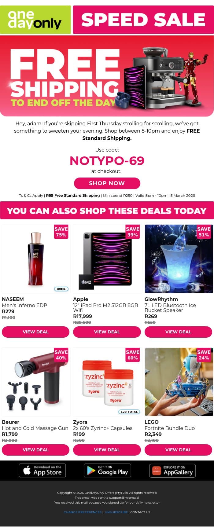 Up to 75% OFF + FREE Shipping! 😮‍💨 email from Odo screenshot