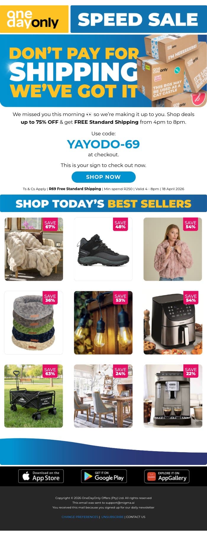 FREE Shipping + up to 75% OFF 🔥 email from Odo screenshot