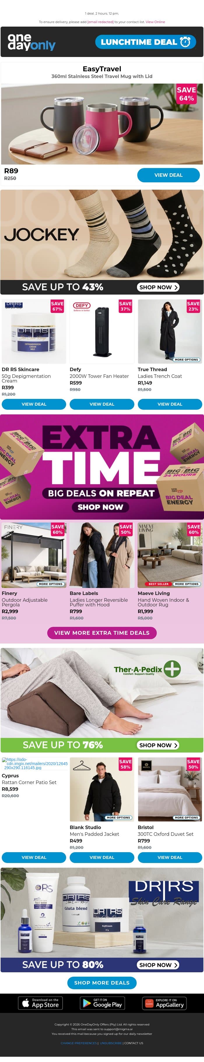 Mug life: Sip for R89! ☕️ email from Odo screenshot
