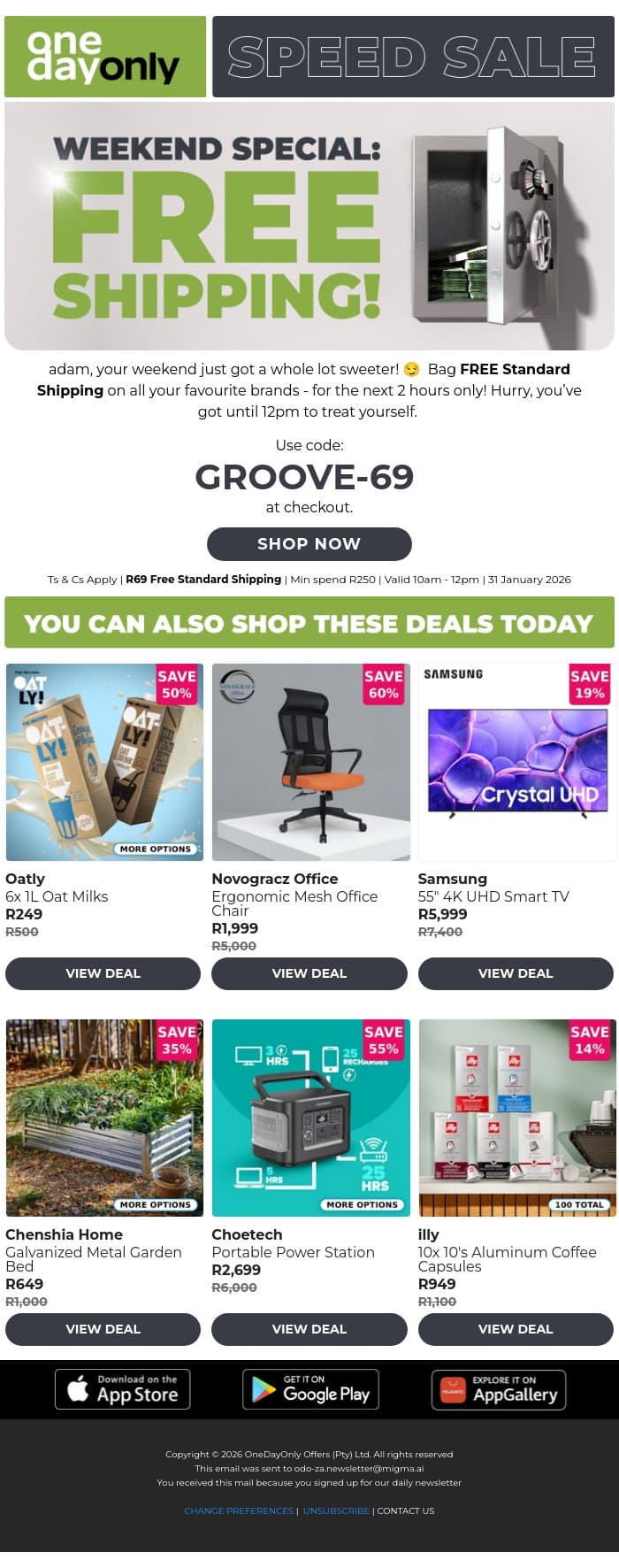 FREE SHIPPING SPEED SALE 🤩 email from Odo screenshot