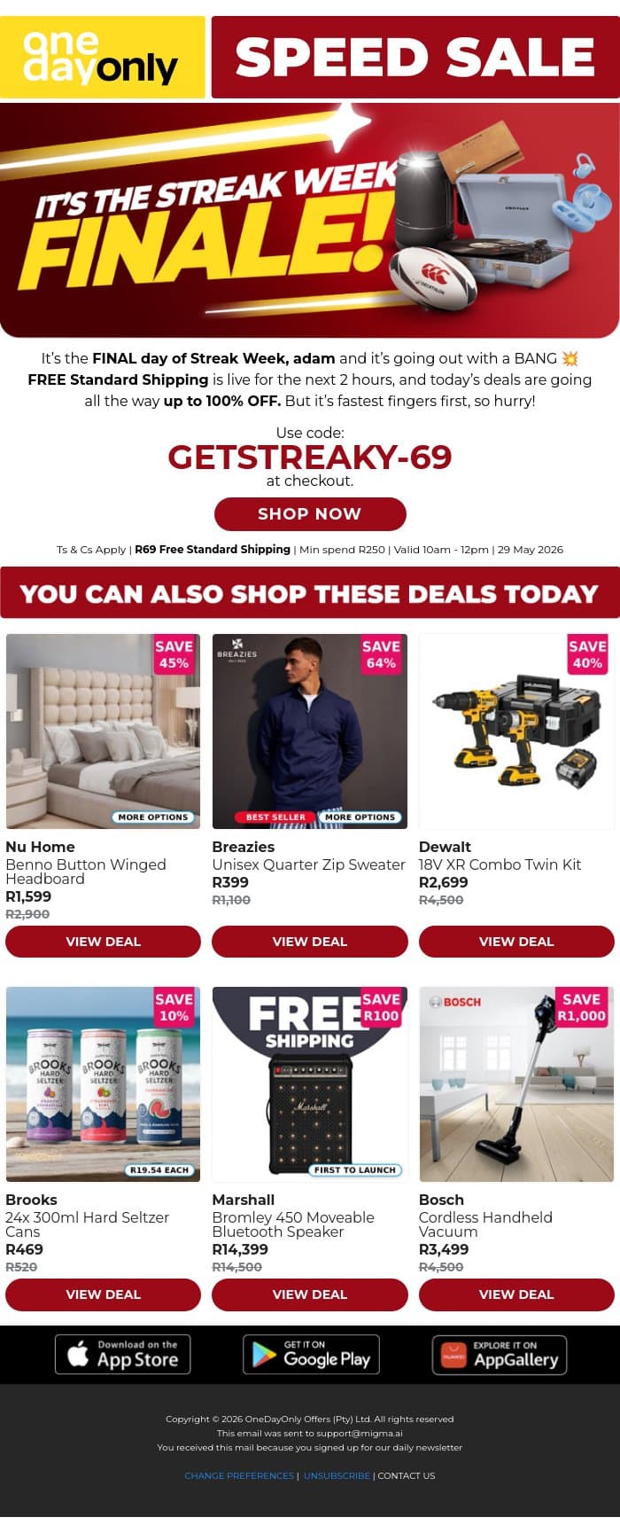 Up to 100% OFF + FREE shipping 🤯 email from Odo screenshot
