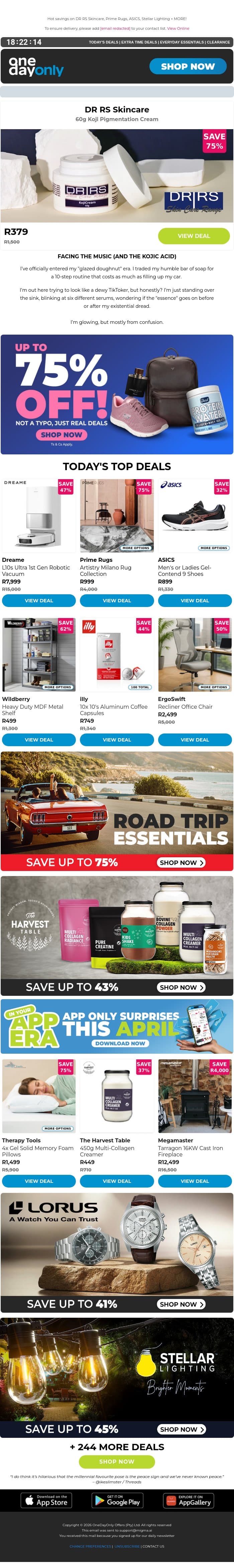Up to 75% OFF these showstoppers 🤩 email from Odo screenshot