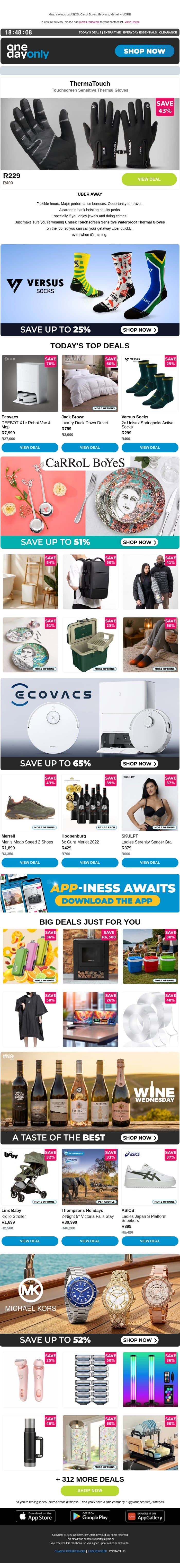 Hands up for up to 80% OFF! 🙋 email from Odo screenshot