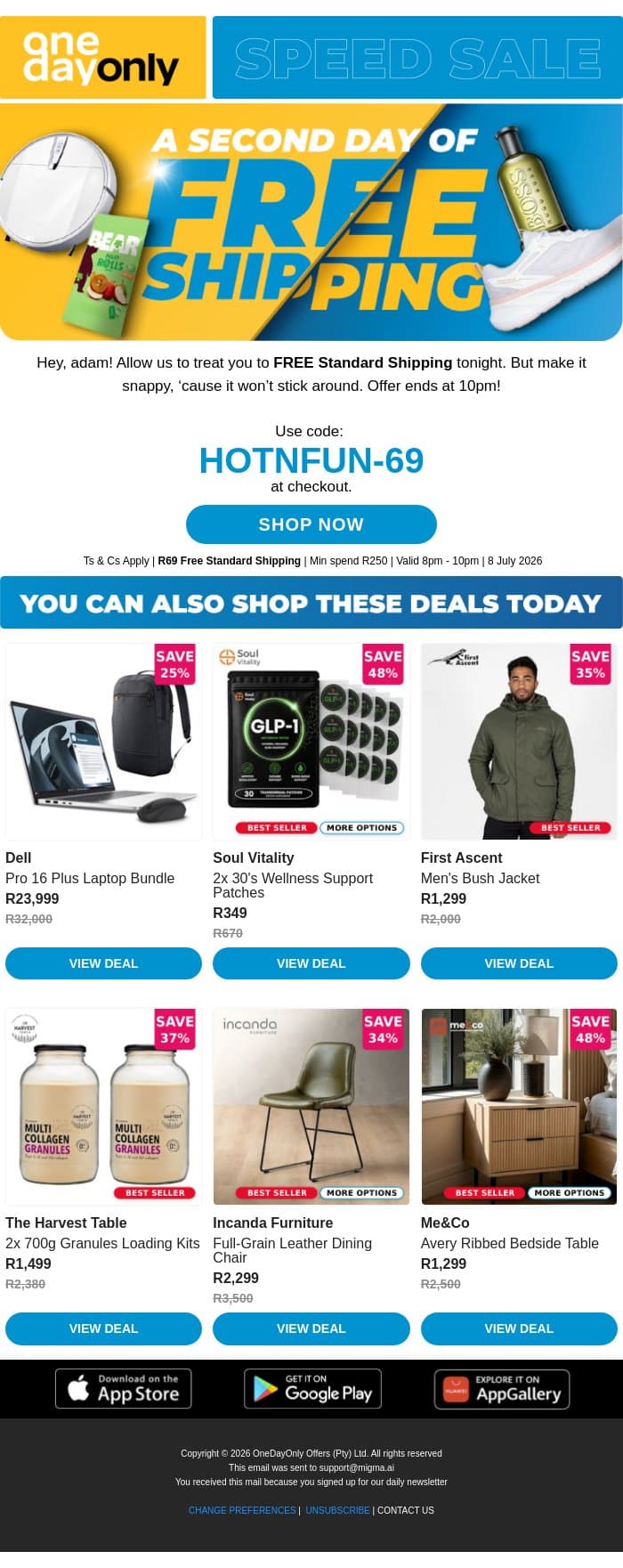Don’t miss out: FREE Shipping! 👀 email from Odo screenshot