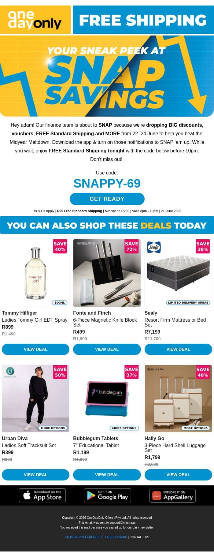 Snap Savings, coming your way! 👀 email from Odo screenshot