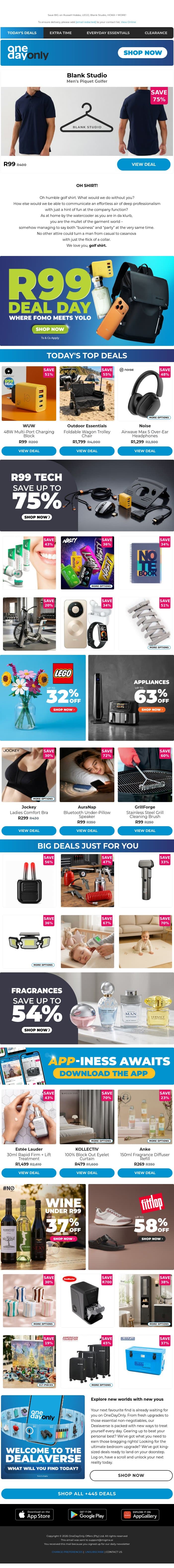 Up to 81% OFF? R99 Deal Day is BACK, baby! email from Odo screenshot