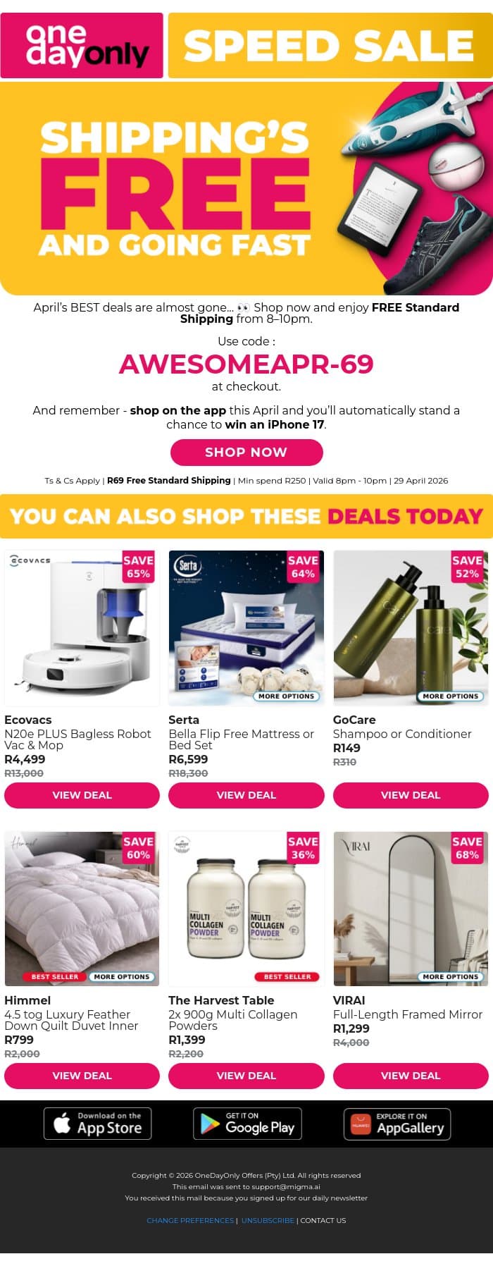 FREE Shipping for AnotherDayOnly 🤩 email from Odo screenshot