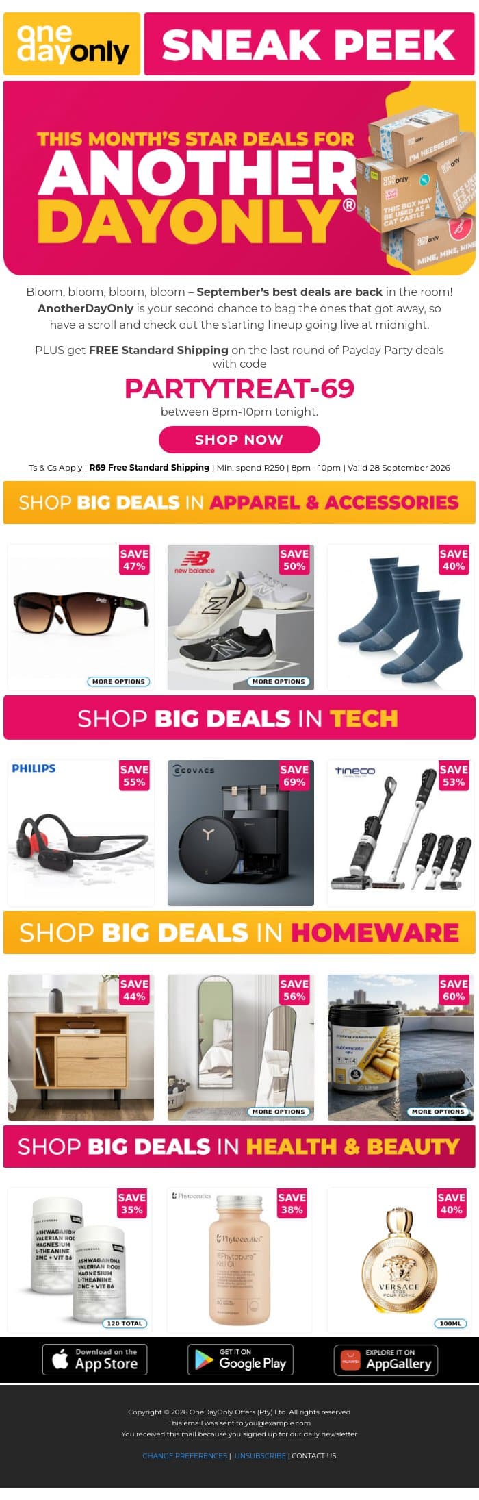Peep this month’s AnotherDayOnly deals 👀 email from Odo screenshot