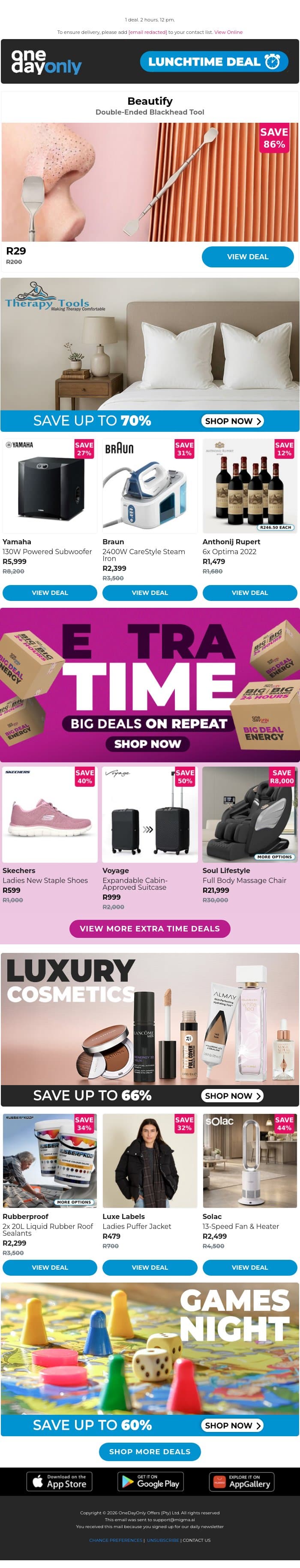 R29 is the pore-fect price, hey? 😉 email from Odo screenshot