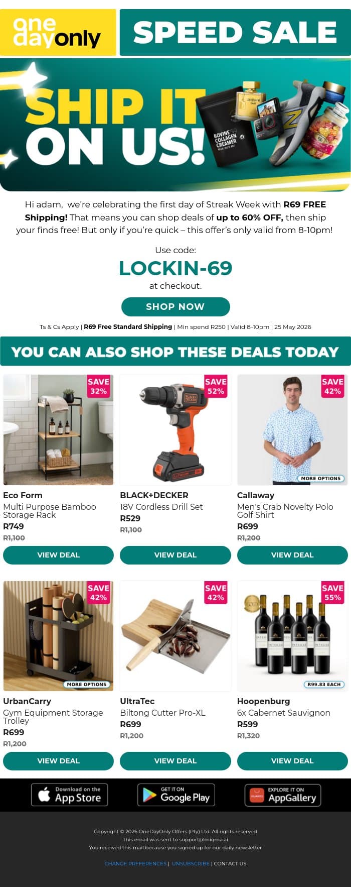 FREE Shipping? It’s Streak Week 💫 email from Odo screenshot